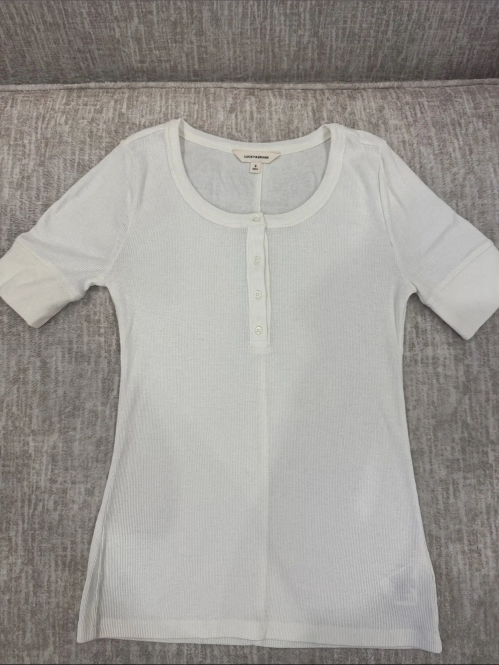 Lucky Brand Cream Ribbed Button Henley